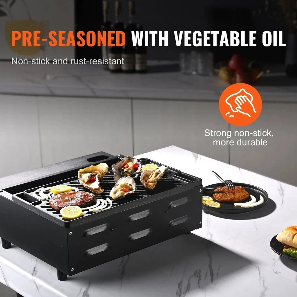 Reversible Grill/Griddle, 9.7"x16.7" Pre-Seasoned Cast Iron Griddle, Rectangular