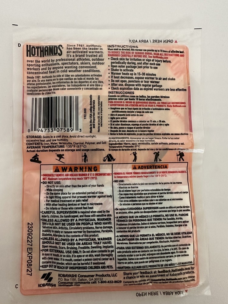 5 Hot Hands 2 Hand Warmers Ea Exp8/27