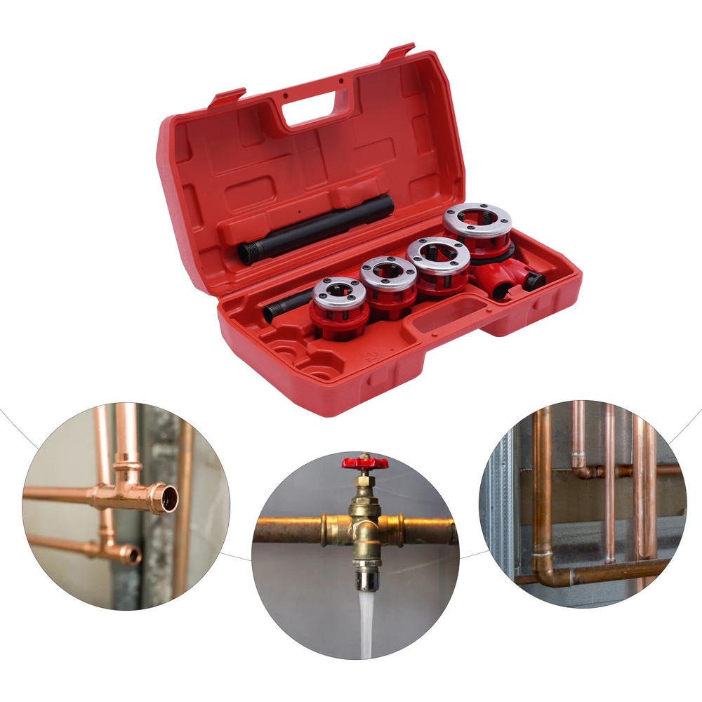 Pipe Threading Kit Pipe Threader 1/2''-1-1/4'' BSPT Plumber Set Die Dies Set Red