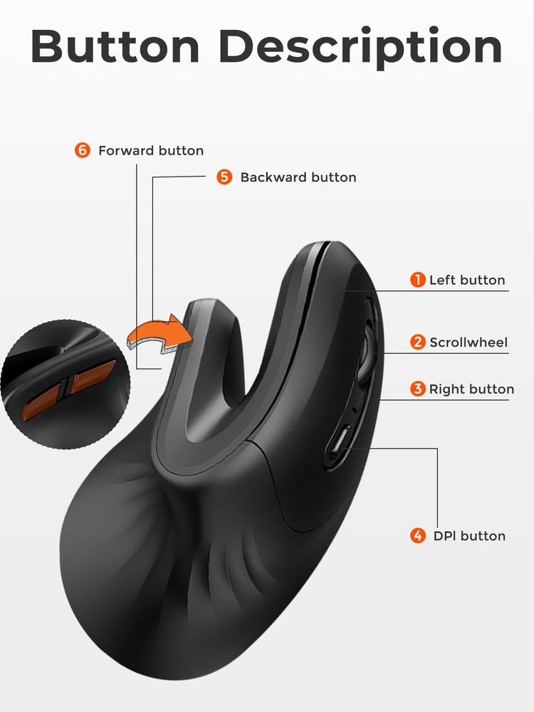 DAREU Ergonomic Vertical Wireless Mouse, 2.4G Optical Vertical Mouse with Erg...