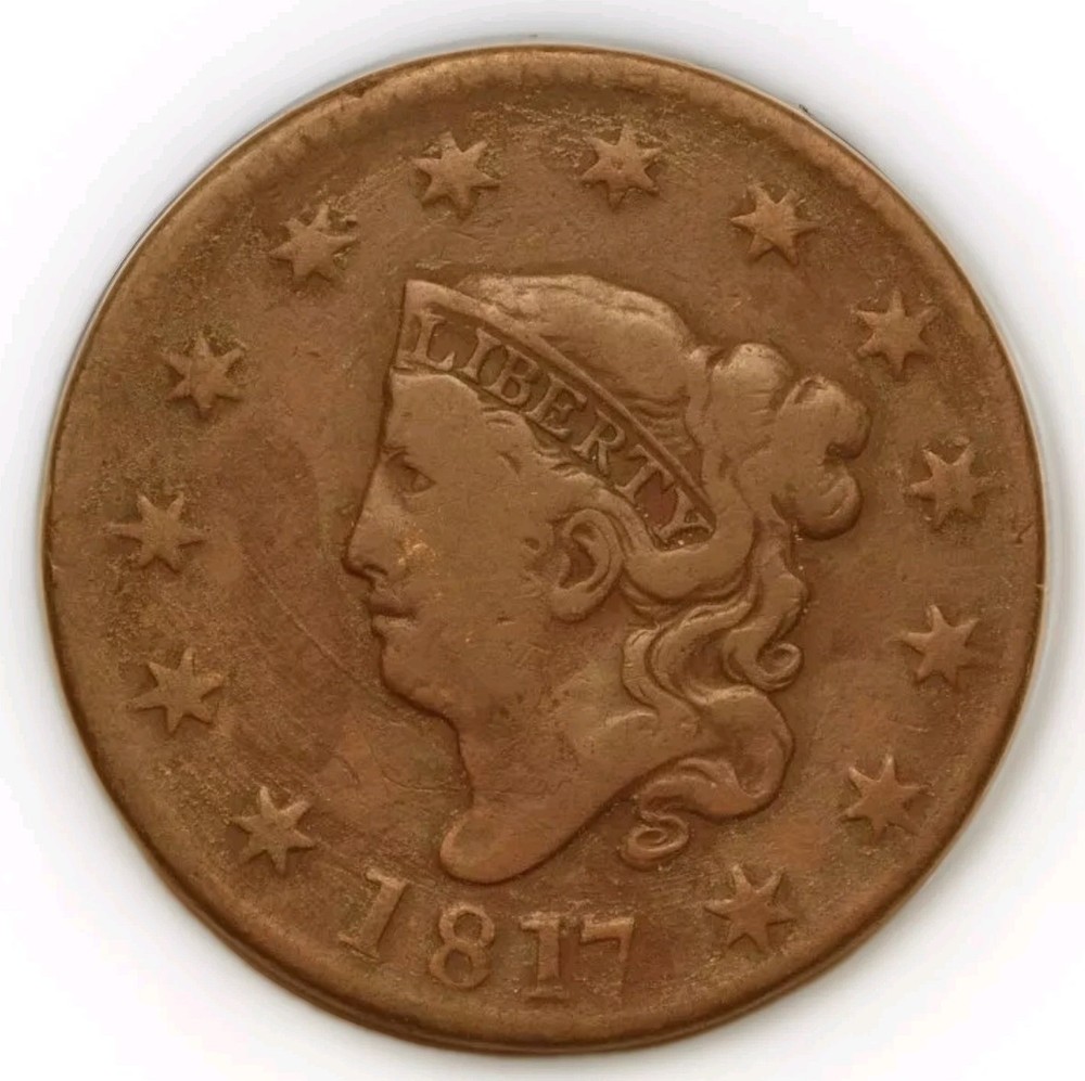 1817 Coronet Head Large Cent N-15 R4 Fine Damaged Reverse