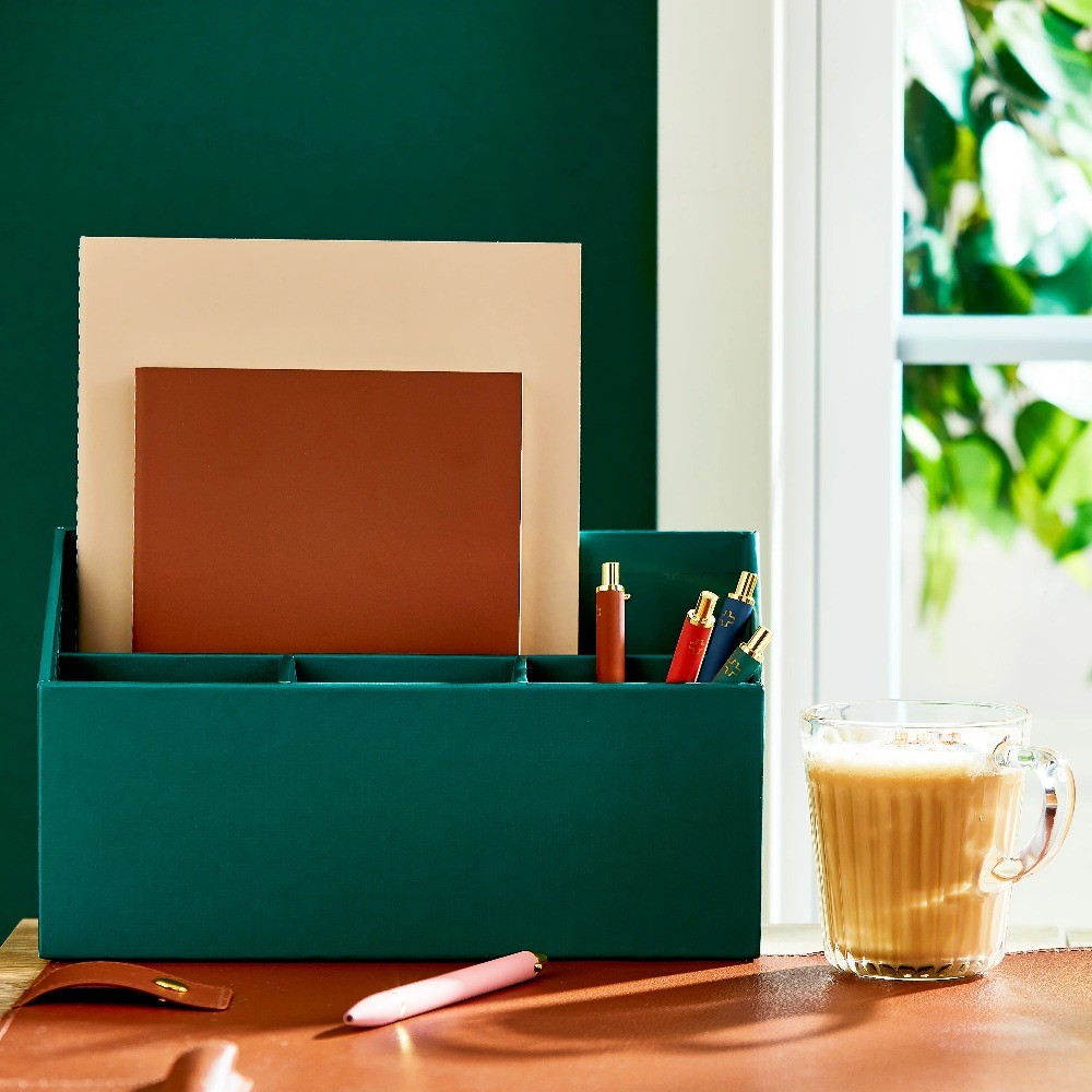 Desktop Organizer, 4 Compartments, Green Emerald