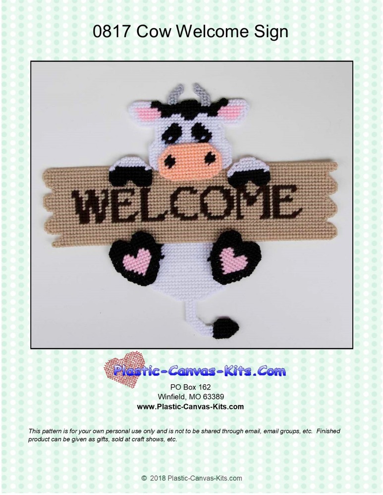 Cow Welcome Sign- Plastic Canvas Pattern or Kit