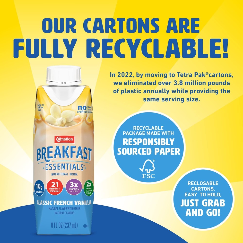 Carnation Breakfast Essentials Complete Nutritional Drink Vanilla 8 oz Bottle 24