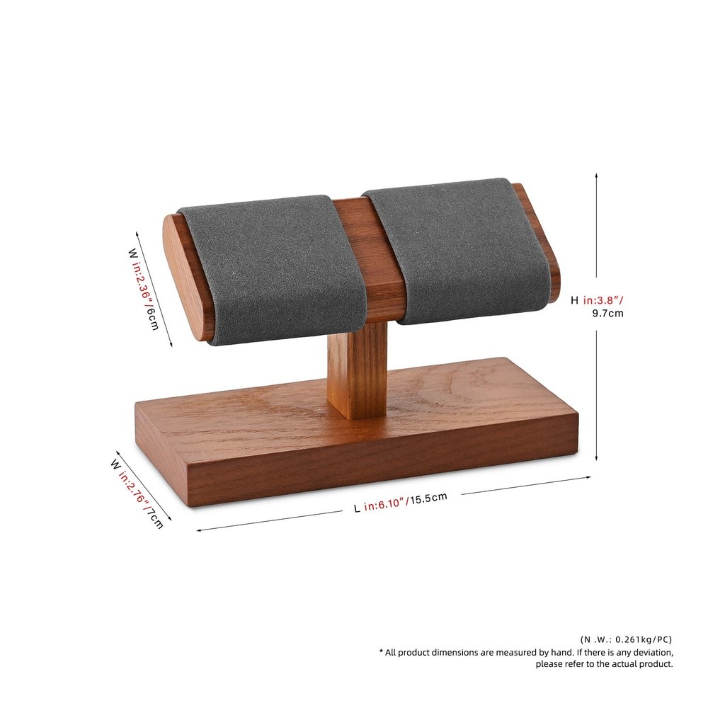 Solid Wood Double Watch Display Stand Watch Bracelet Organizer（Grey）