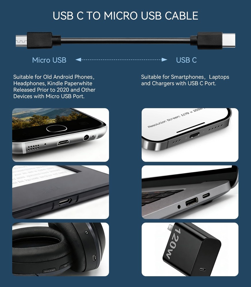 HARBENDI 3ft USB C to Micro Cable, Fast Charging & 480mbps Data 3 feet