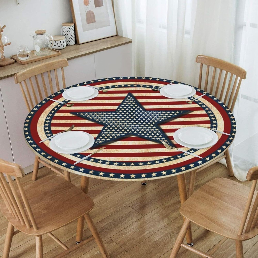 Round Fitted Table Covers Elastic Edge Circle Tablecloth for Dining Party