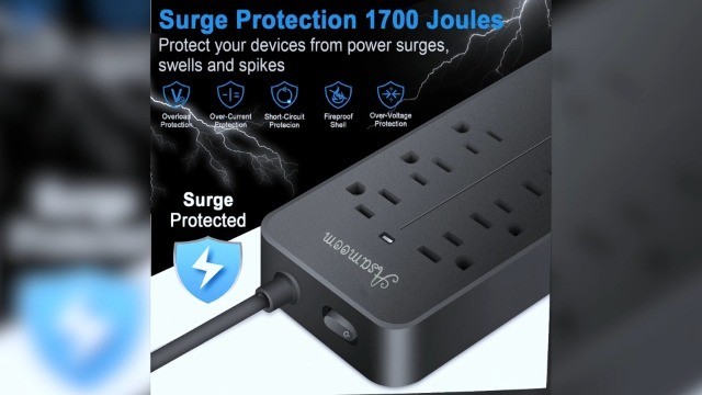 20FT Surge Protector Extension Cord with Flat Plug, 8 Outlets, 3 USB A & 1 USB-C