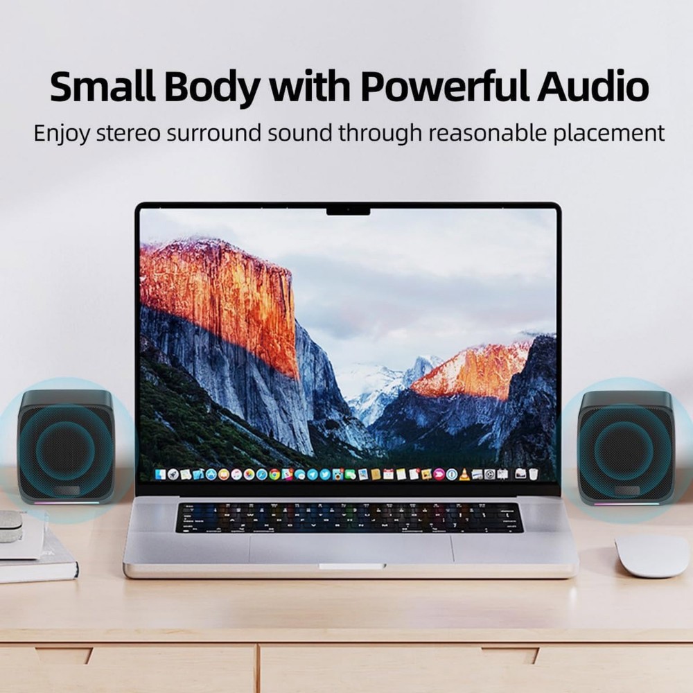 For Desktop PC 1 Pair Small Computer Speakers USB Powered with 3.5mm Audio