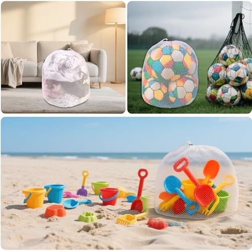 20x24 Inch Mesh Laundry Bag with Drawstring, Machine Washable White Net