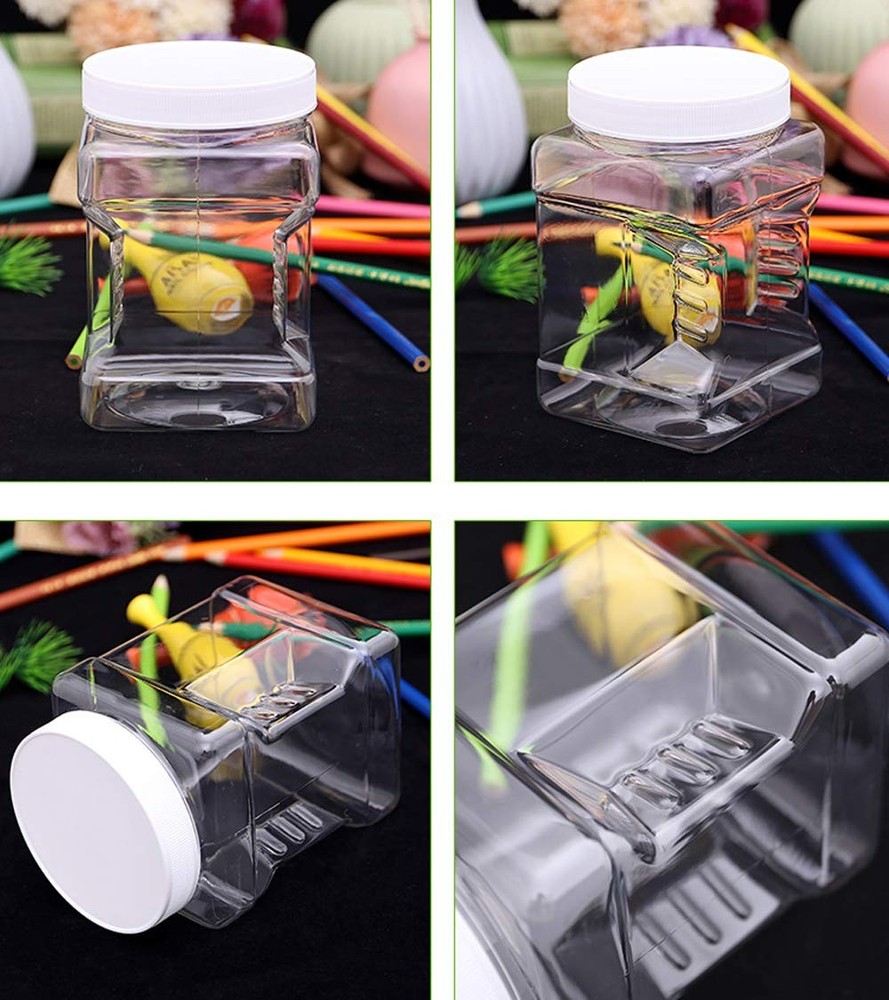 6 Pack Square Plastic Jars with Lids, 30 Oz Clear Rectangular 4-Cup Container...