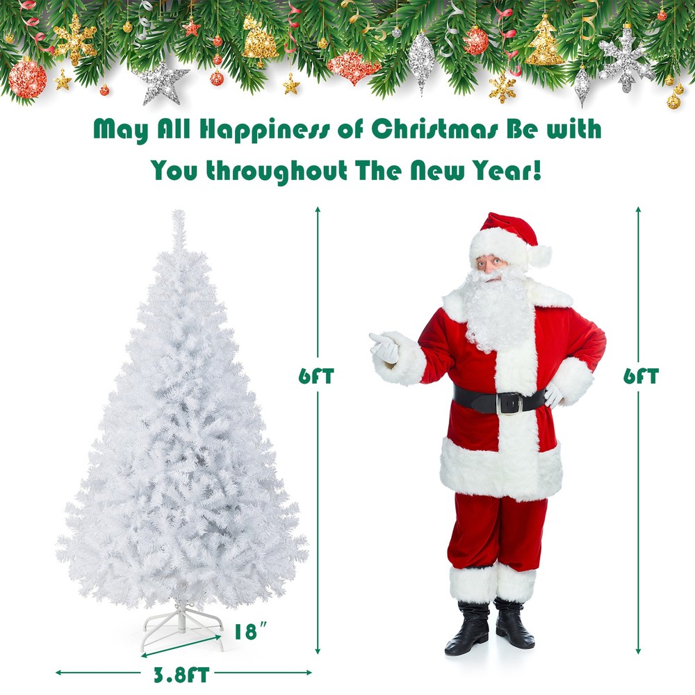 6ft White Christmas Tree Classic Pine Tree PVC Material Thicken Tips(White)