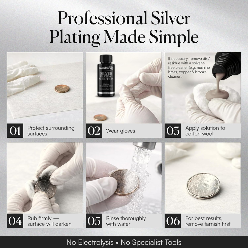 Silver Plating Solution 1.7 Oz - Permanently Plate PURE SLIVER onto Worn Silver,