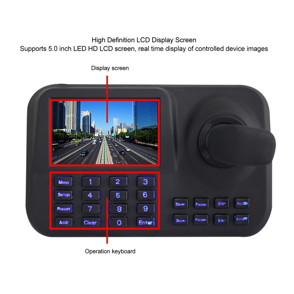 PTZ Camera Controller 5in 3D Joystick Network Camera Control Keyboard 100-240V