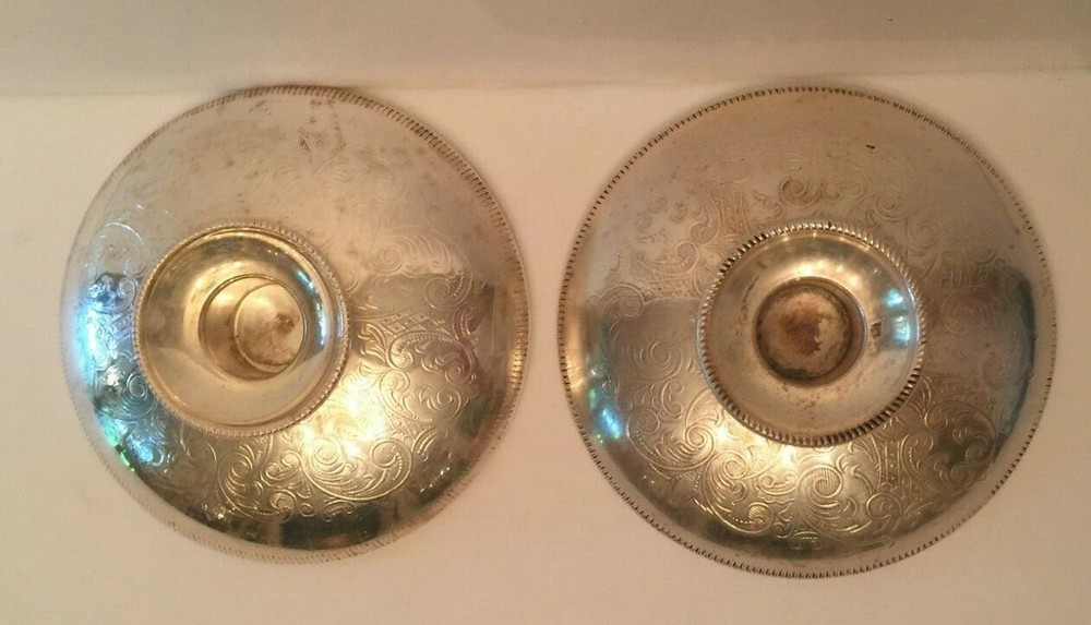 Antique Silverplate Round Candlesticks Elegant Scroll Design Made In England