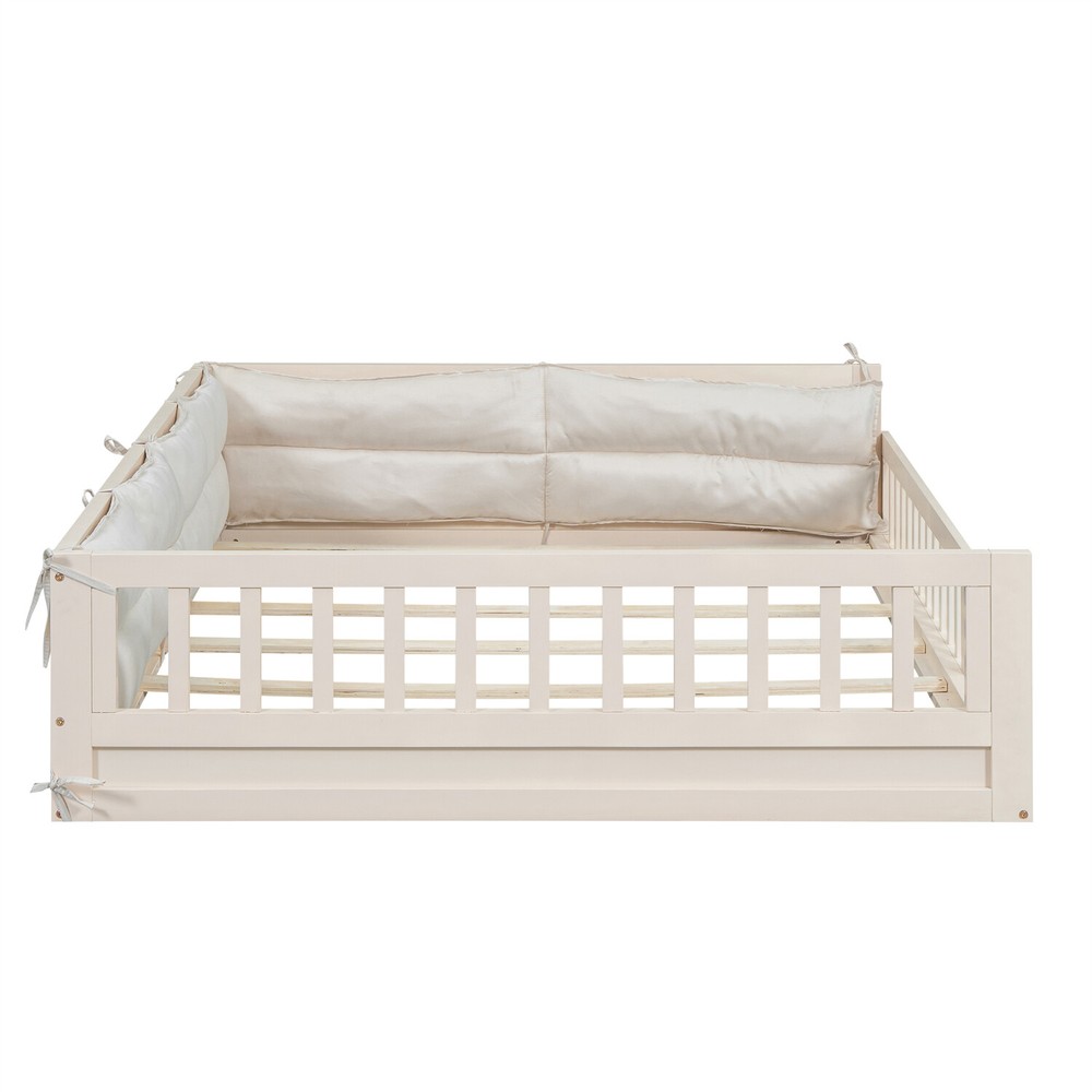 Full Size Bed Frame Upholstered Platform Bed Frame w/ Headboard Beige US