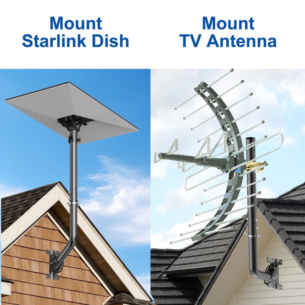 Universal Adjustable TV Antenna Pole Large, 24'' Long Wall Mount Black 2-Pack