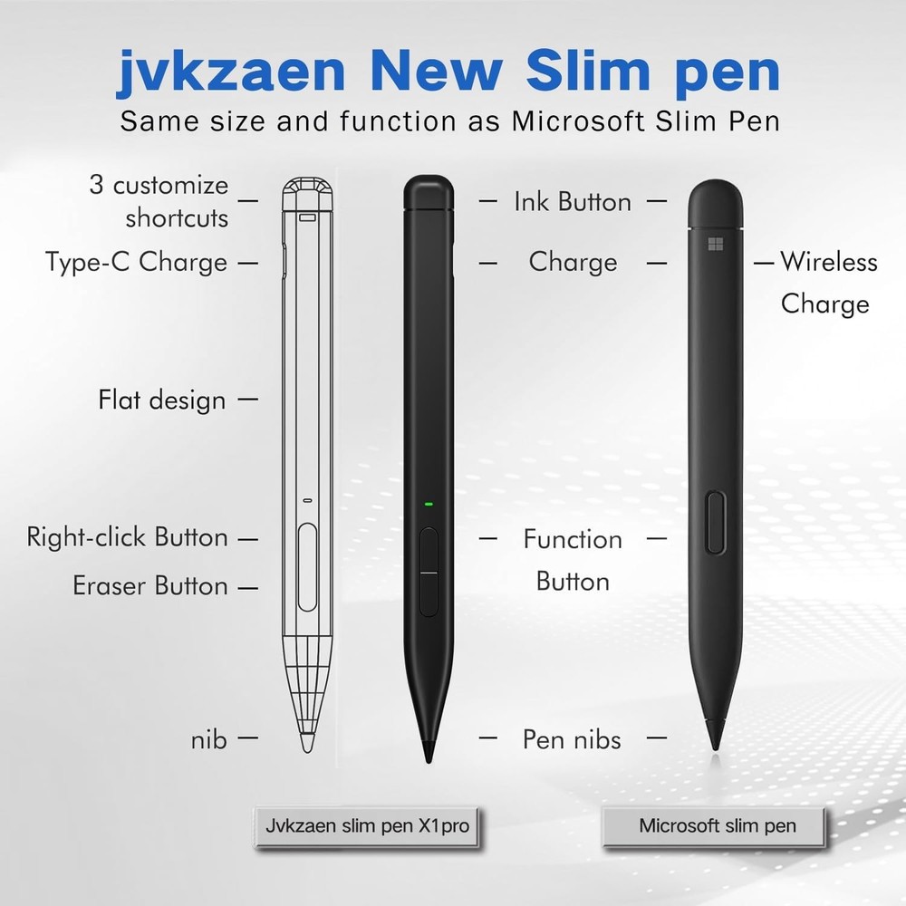 Slim Pen 2 for Microsoft Surface with 4096 Pressure, Eraser & Right-Click.