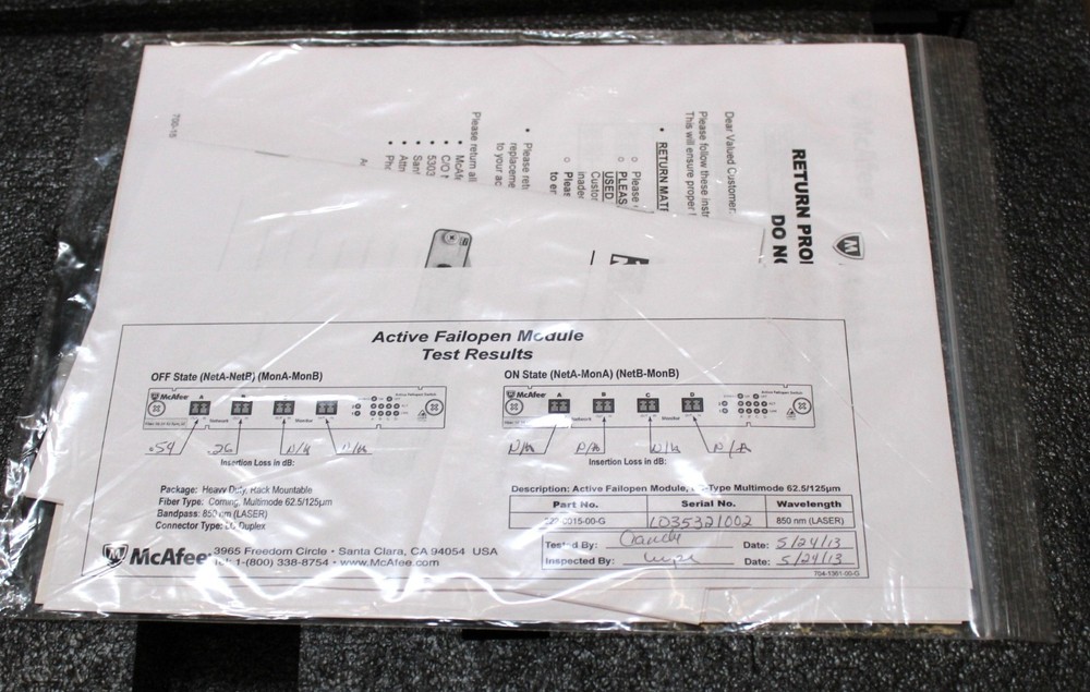 2 McAfee 40Gbps Active FailOpen Bypass Switch, IAC62F1-KT7