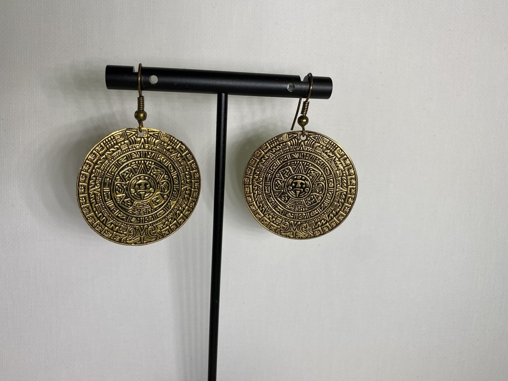 Aztec Medal Calendar Dangle Earrings