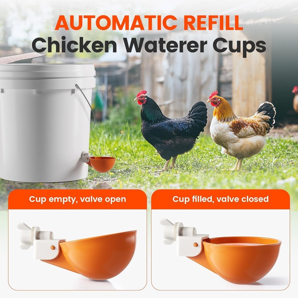 6-Pack Automatic Chicken Water Cups – Hassle-Free Hydration Solution in Orange