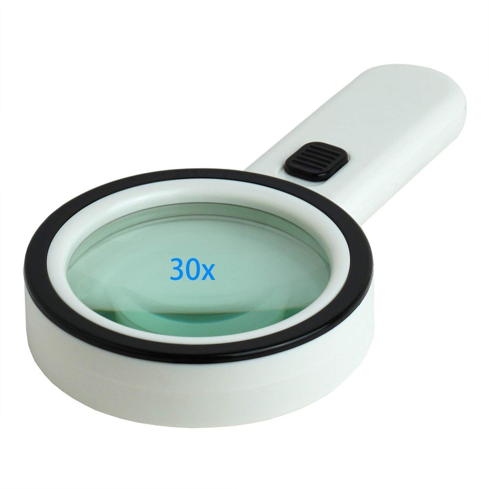 TMANGO Magnifying Glass with Light, 30X Handheld Large White