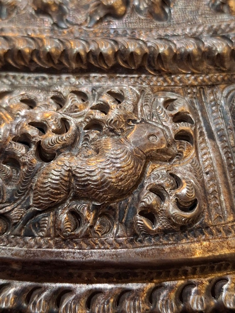 Antique Burmese Silver Tone "Thabeik" Locking Casket Hinged Container Marked...