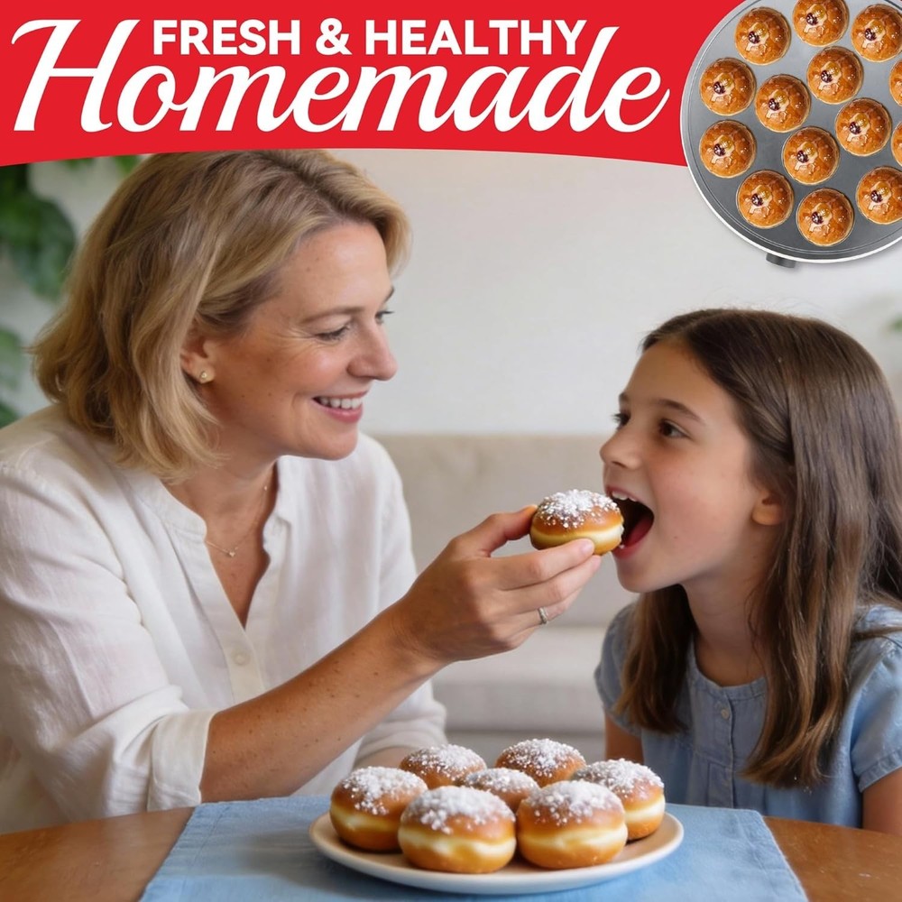 Mini Pancake Pan for 14 Poffertjes, Non Stick Coating, White