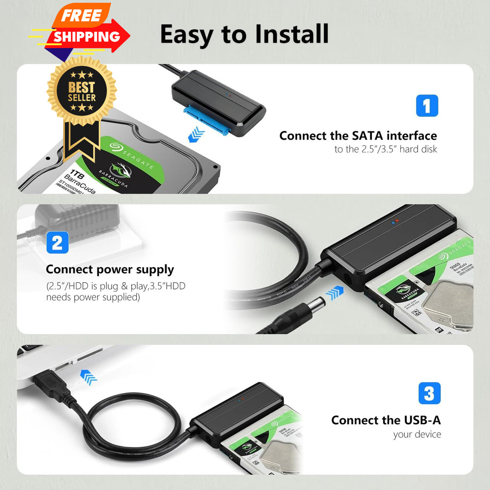 SATA to USB 3.0 Adapter, Cable, External Hard Drive Cable Black
