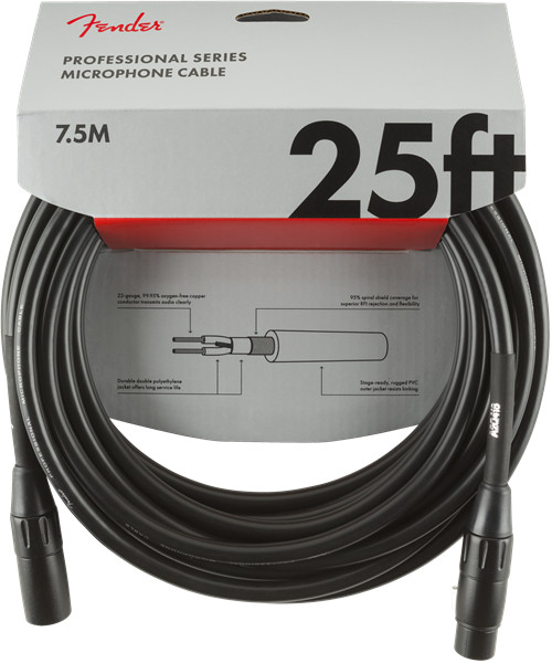 Fender Professional Series Microphone/Mic XLR Cable, Black, 25' ft