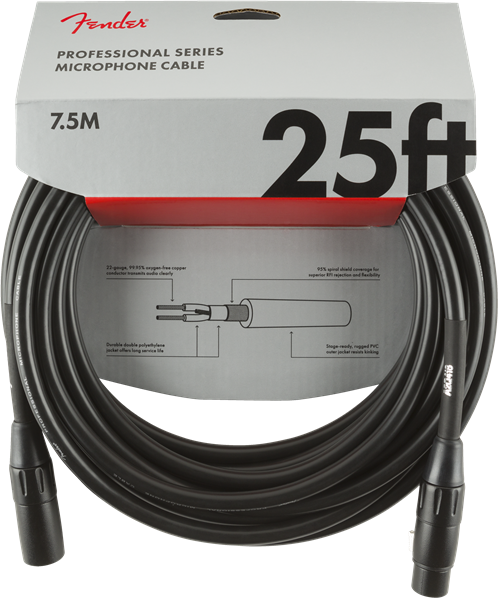 Fender Professional Series Microphone/Mic XLR Cable, Black, 25' ft