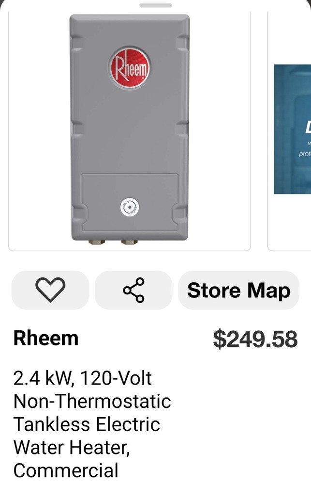 Rheem 2.4kW, 120-V Non-Thermostatic Tankless Electric Water Heater