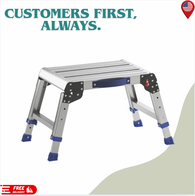 Folding Step Stool Aluminum Work Platform Adjustable 440lb Portable