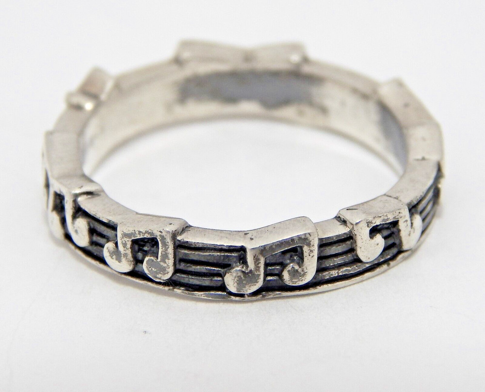 Sterling silver Musical Note Band 4mm wide Solid Heavy Size 7