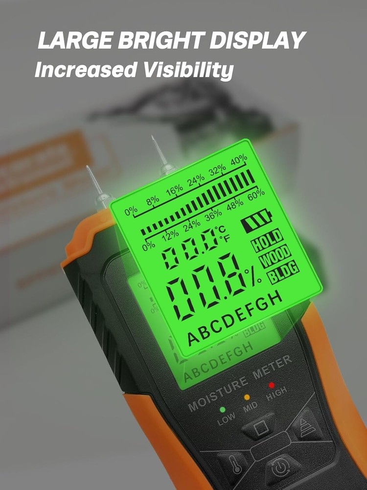 User-Friendly Digital Moisture Detector with Large Display & 3 Colored Alerts