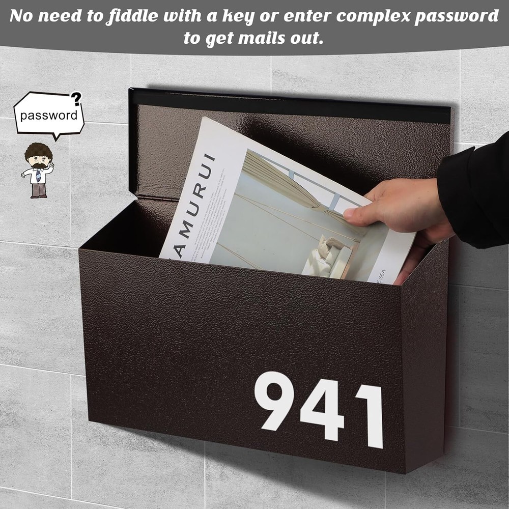 Elegant Wall-Mount Mailbox in Bronze, Durable Rust-Proof Galvanized Steel