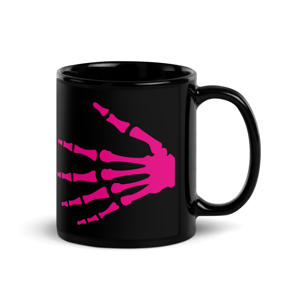 Skeleton Hands, Pink, Black Glossy Mug