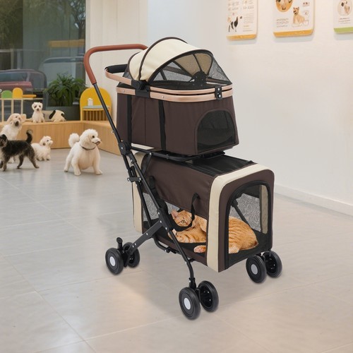 2-Tiers 77lbs Foldable Cat Stroller Pet Stroller Small & Medium Dogs Stroller