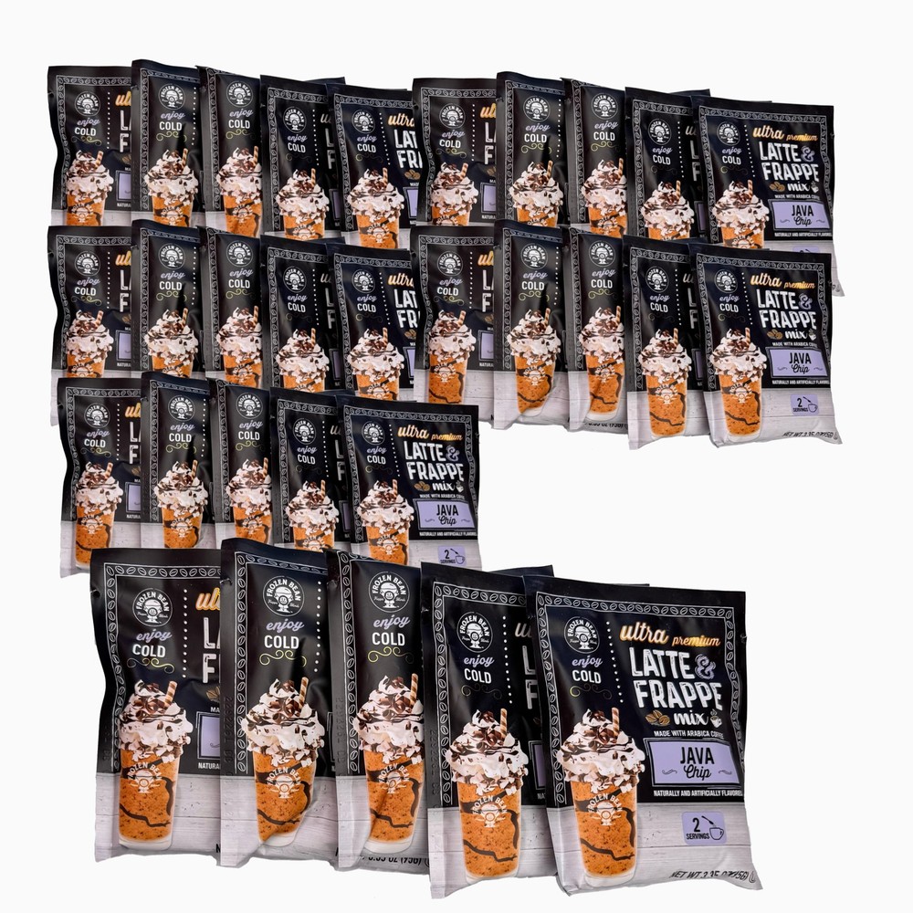 30 Pack Frozen Bean Ultra Premium Java Chip Latte & Frappe Mix 3.35oz Packets
