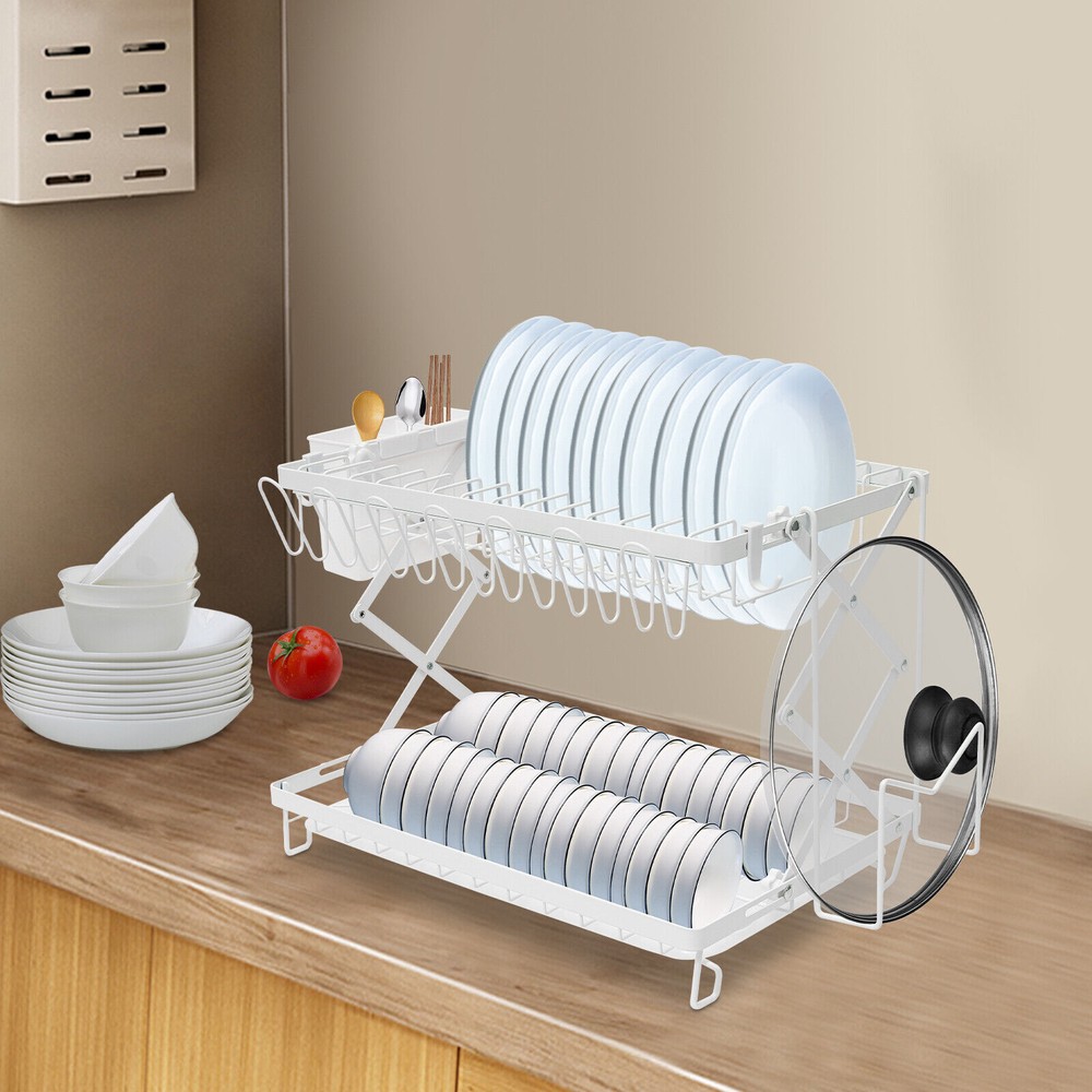 2 Tier Dish Drying Rack for Kitchen, Foldable Dish Drying Rack, Dish Drying Rack