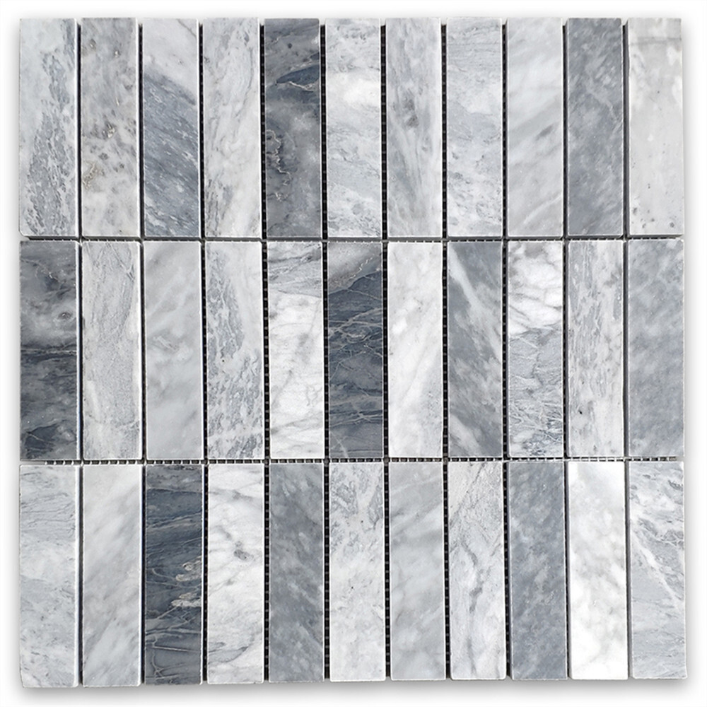 K7GXP 1x4 Bardiglio Gray Marble Stacked Rectangular Mosaic Tile Polished