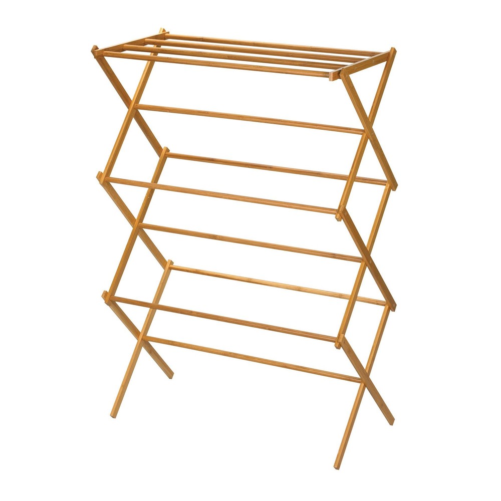 Bamboo Folding Clothes Drying Rack, Upscale Laundry Rack with 11 Dowels, Envi...