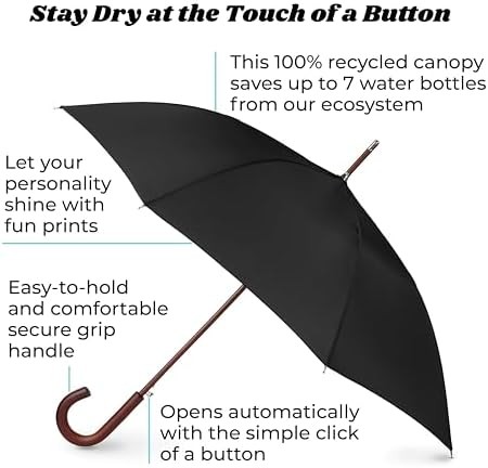 Eco Auto Open Umbrella Classic Wooden Handle