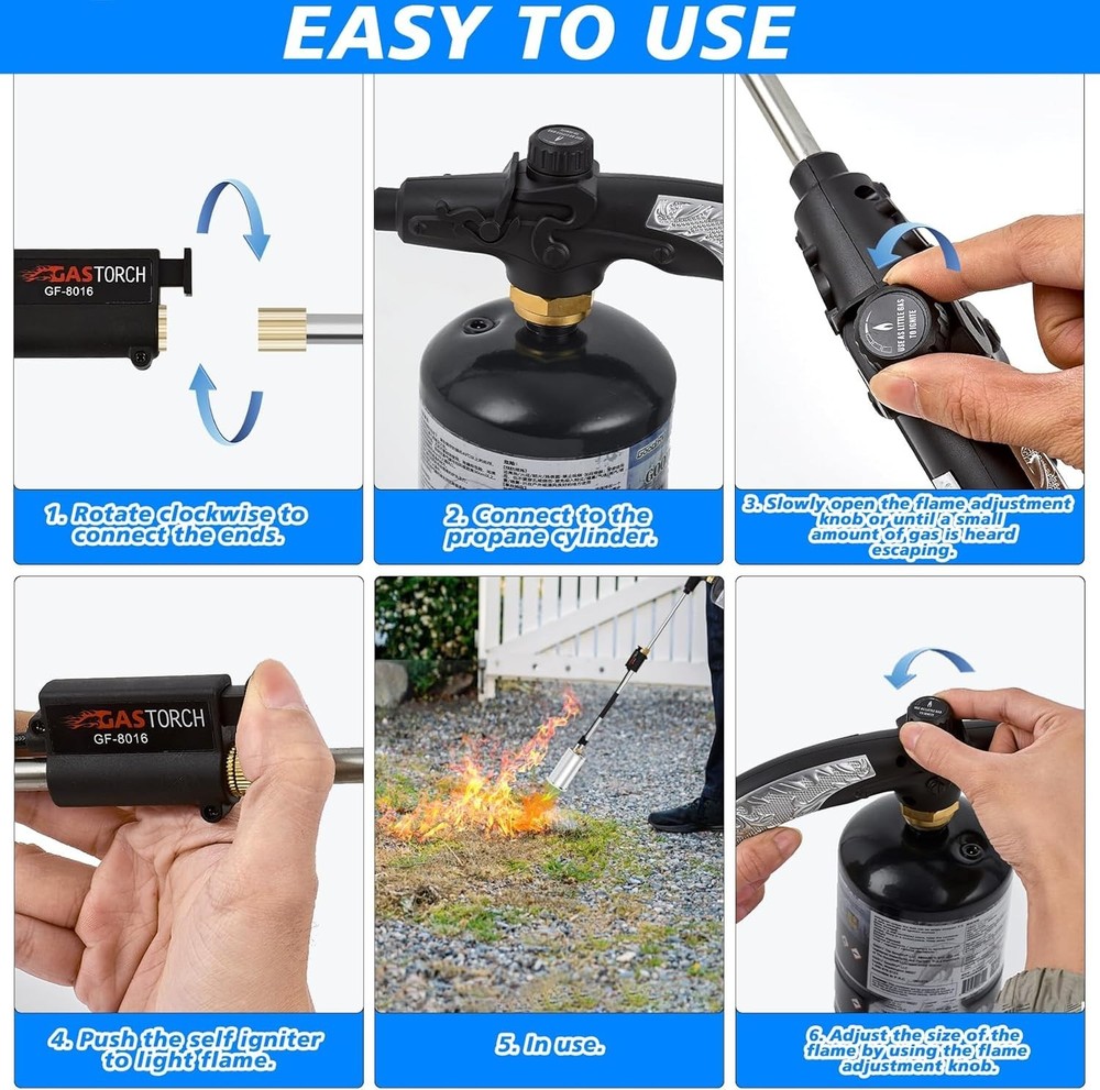 Versatile Propane Weed Torch 30" Long Arm & Flame Control for Garden Use