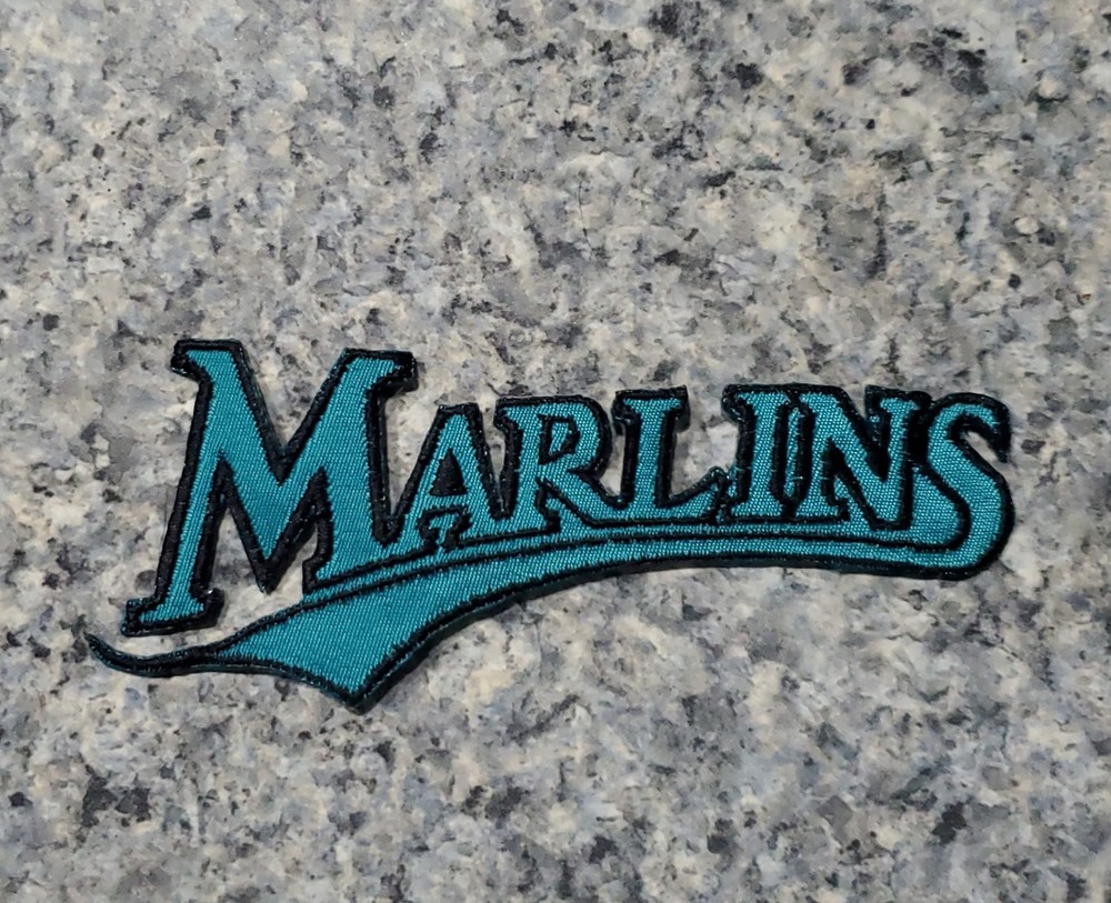 Miami Marlins Teal Vintage Style Script Patch. Embroidered. Iron On. 4.5"x2"