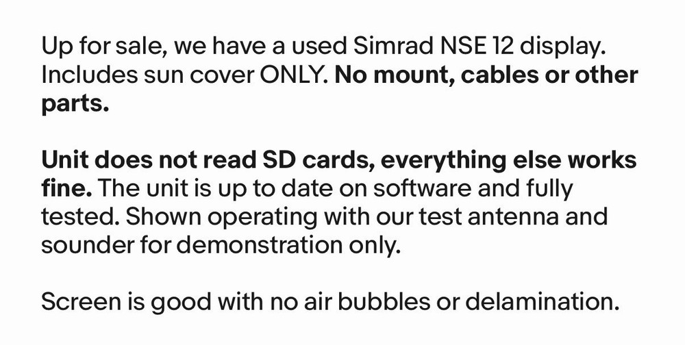 Simrad NSE 12 GPS Chartplotter Multifunction Display W/ Cover - See Description