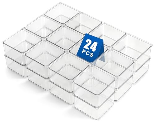 24 Pcs Small Drawer Organizer BinsSet, Stackable Drawer Divider Trays for