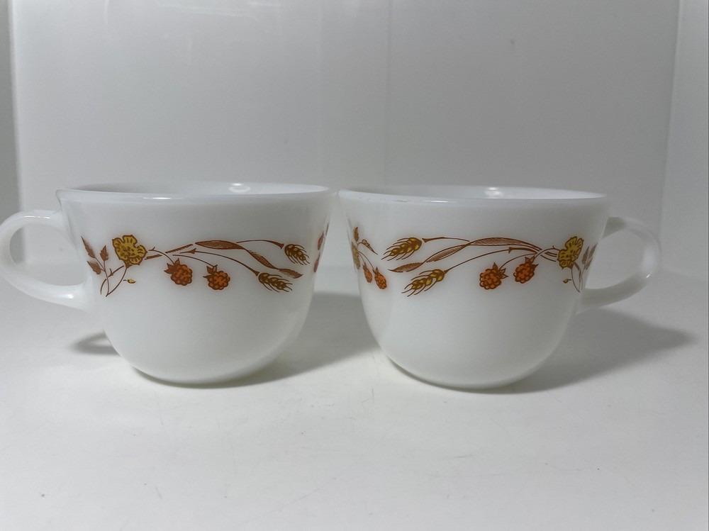 (2) Pyrex Harvest Home Coffee Cups 6 Oz.