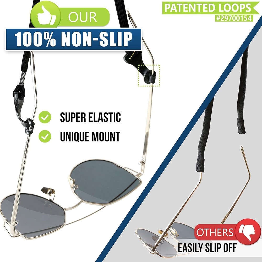 Comfortable and Secure Sunglasses Strap - Adjustable for All Neck Sizes - 4 Pack
