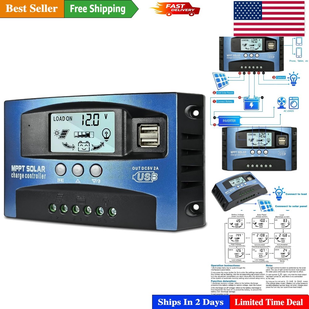 Efficient 30A MPPT Solar Charge Controller with Safety Protection & LCD Display